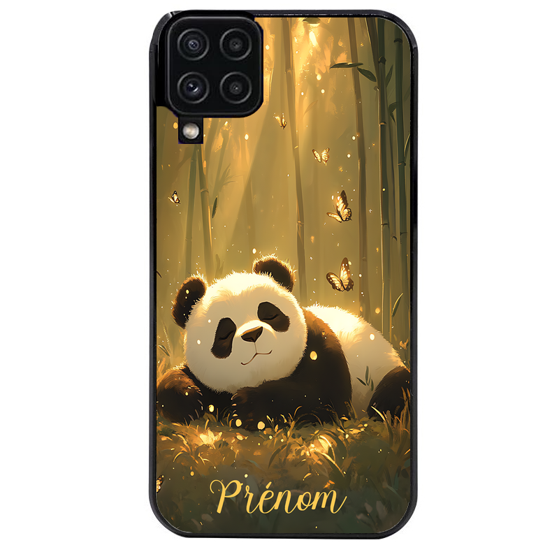 Coque noire taperso pour galaxy A22 A32 A52 A52S 4G 5G  avec motif panda et papillon personnalisee protection antichoc personnalisée