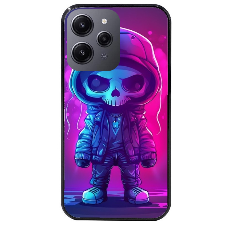 Coque noire taperso pour Redmi 12 4G et 5G avec motif tete de mort skull fluo protection antichoc personnalisée