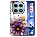Coque noire taperso pour Redmi Note 15 et PRO PLUS 4G 5G avec motif fleur violette personnalisee protection antichoc personnalisée