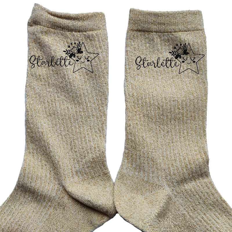 Chaussettes paillettes doré motif starlette