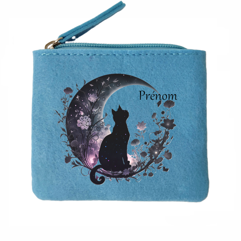 Porte monnaie personnalisé chat lune en feutrine en feutrine