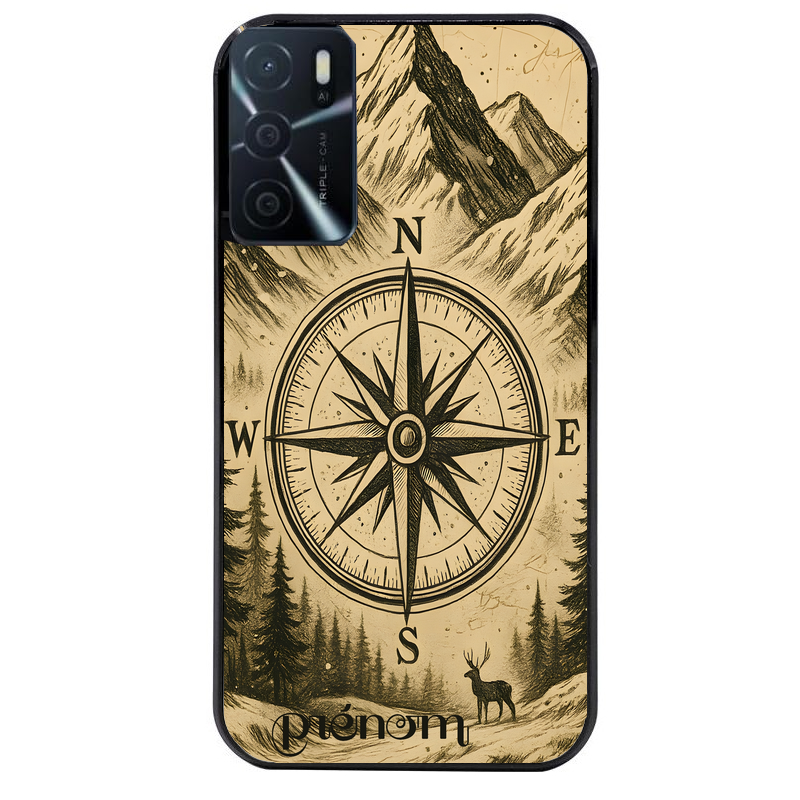 Coque noire taperso pour OPPO A16 et A16S avec motif voyage et boussole protection antichoc personnalisée