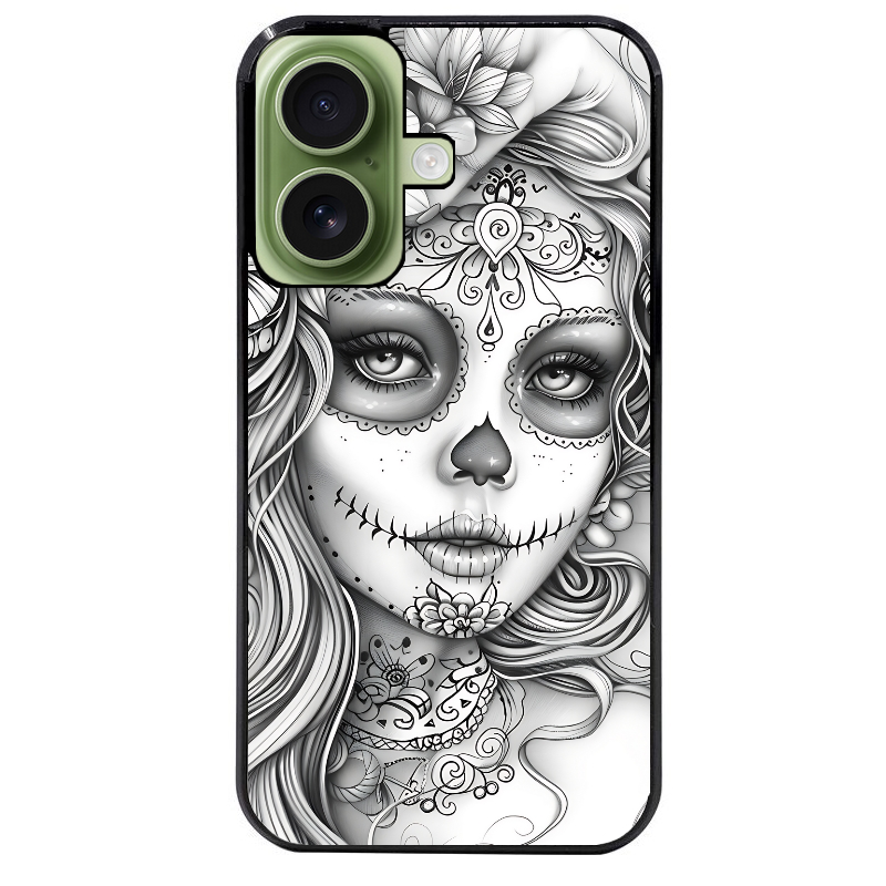 Coque noire taperso pour Iphone 17 17E AIR MAX PRO avec motif mort calavera tatoo protection antichoc personnalisée