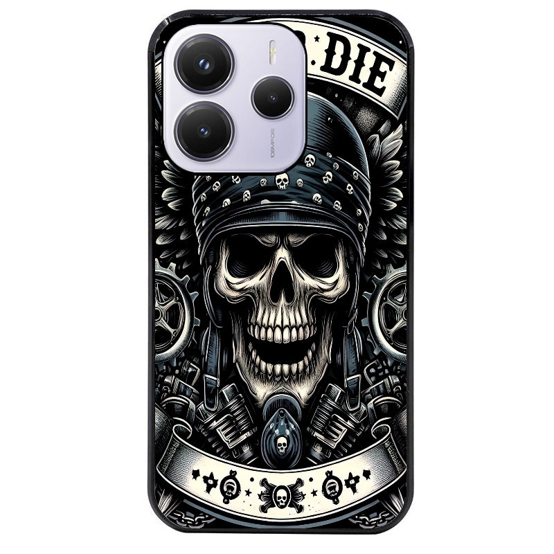 Coque noire taperso pour Redmi Note 14 et PRO PLUS 4G 5G avec motif mort motard protection antichoc personnalisée