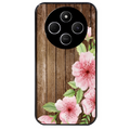 Coque noire taperso pour POCO C75 avec motif bois avec fleur rose protection antichoc personnalisée
