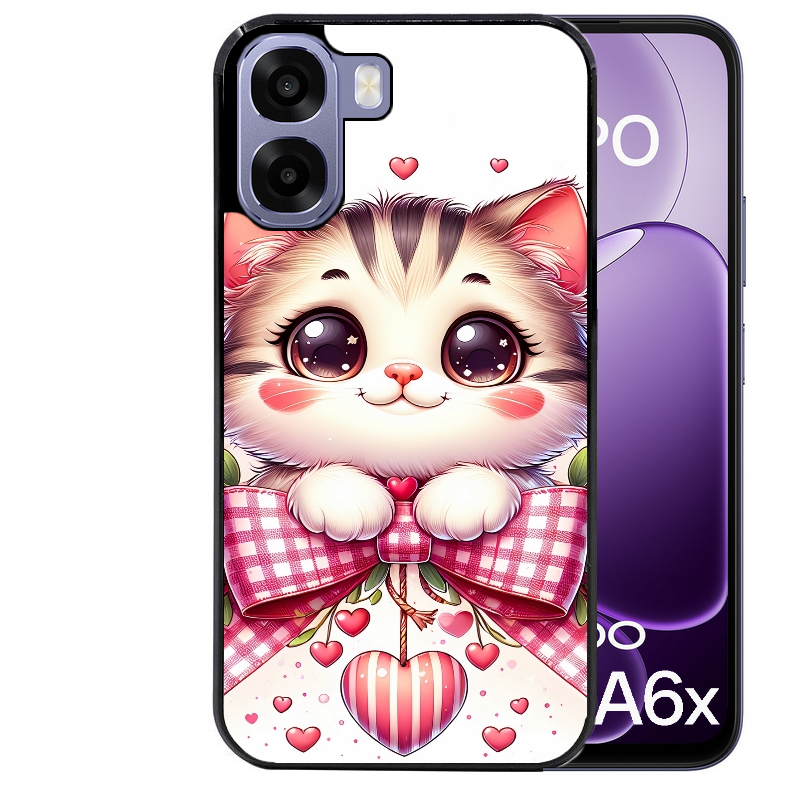 Coque noire taperso pour OPPO A6 A6X 4G et 5G avec motif chat noeud et coeur protection antichoc personnalisée