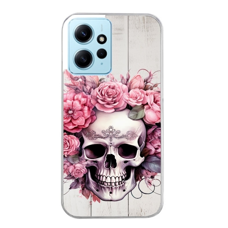 Coque taperso pour Redmi Note 12 4G 5G PRO 4G avec motif tete de mort floral protection antichoc personnalisée