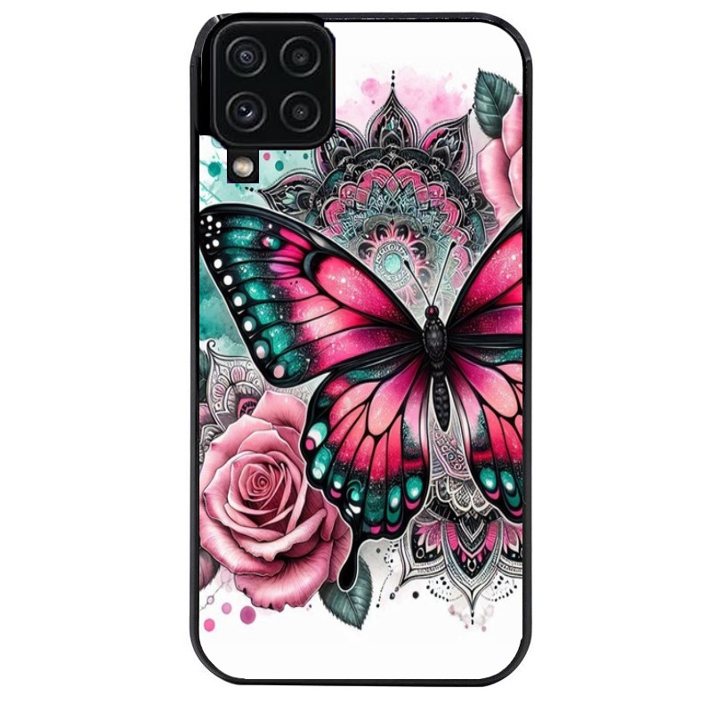 Coque noire taperso pour galaxy A22 A32 A52 A52S 4G 5G  avec motif papillon rose protection antichoc personnalisée