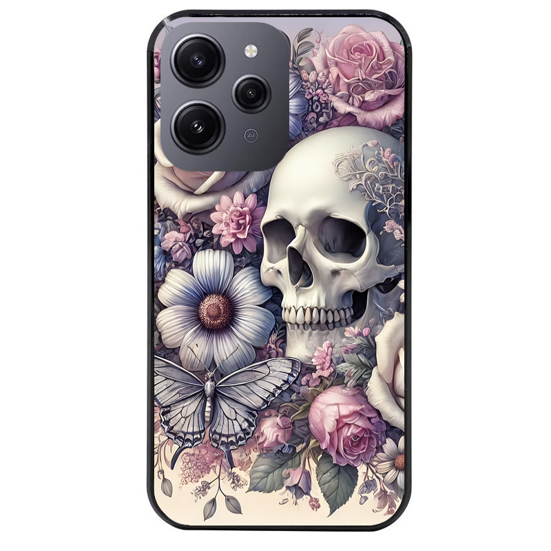 Coque noire taperso pour Redmi 12 4G et 5G avec motif tete de mort pastel protection antichoc personnalisée
