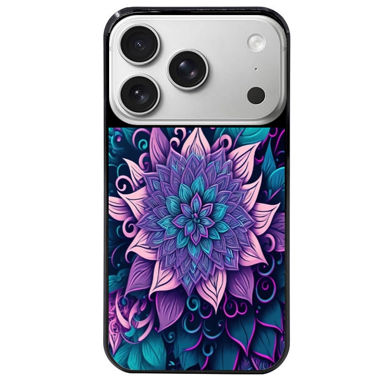 Coque noire taperso pour Iphone 17 17E AIR MAX PRO avec motif tropical mandala et fleur violet protection antichoc personnalisée