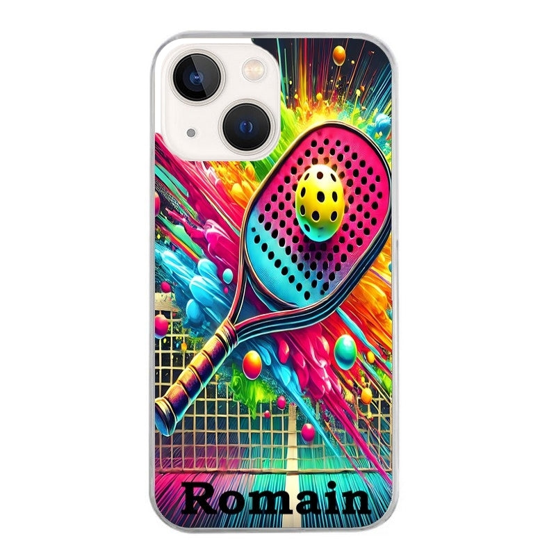 Coque taperso pour Iphone 14 et PRO PLUS PRO MAX avec motif padel raquette personnalisee protection antichoc personnalisée