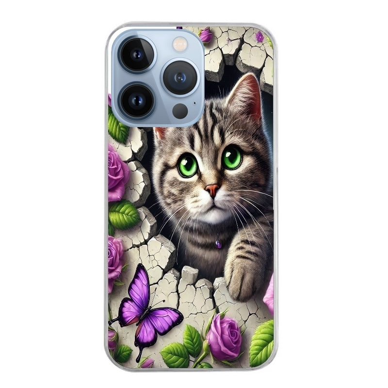 Coque taperso pour Iphone 13 et PRO MINI PRO MAX avec motif chat papillon 3 protection antichoc personnalisée
