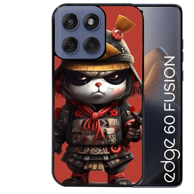 Coque noire taperso pour Moto Edge 60 et Neo Fusion Pro avec motif panda et samourai protection antichoc personnalisée