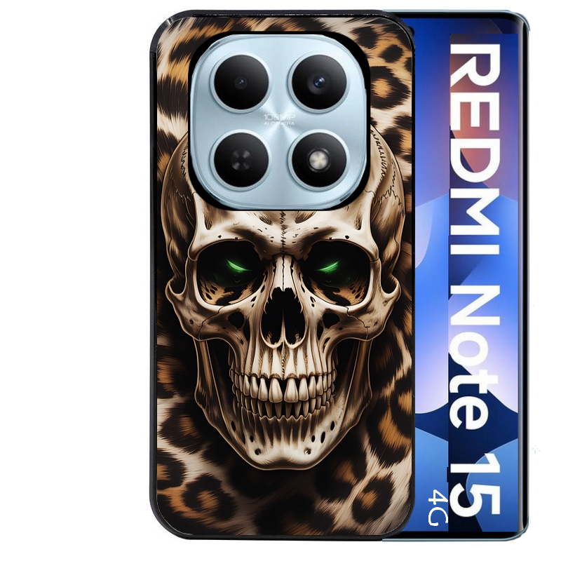 Coque noire taperso pour Redmi Note 15 et PRO PLUS 4G 5G avec motif tete de mort leopard protection antichoc personnalisée