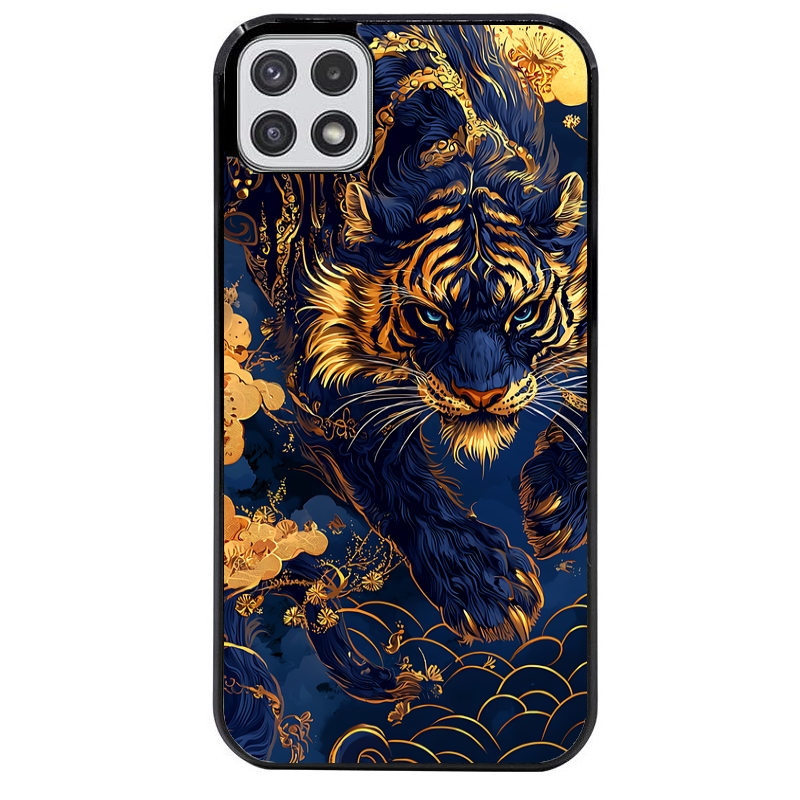 Coque noire taperso pour galaxy A22 A32 A52 A52S 4G 5G  avec motif tigre et fleur protection antichoc personnalisée
