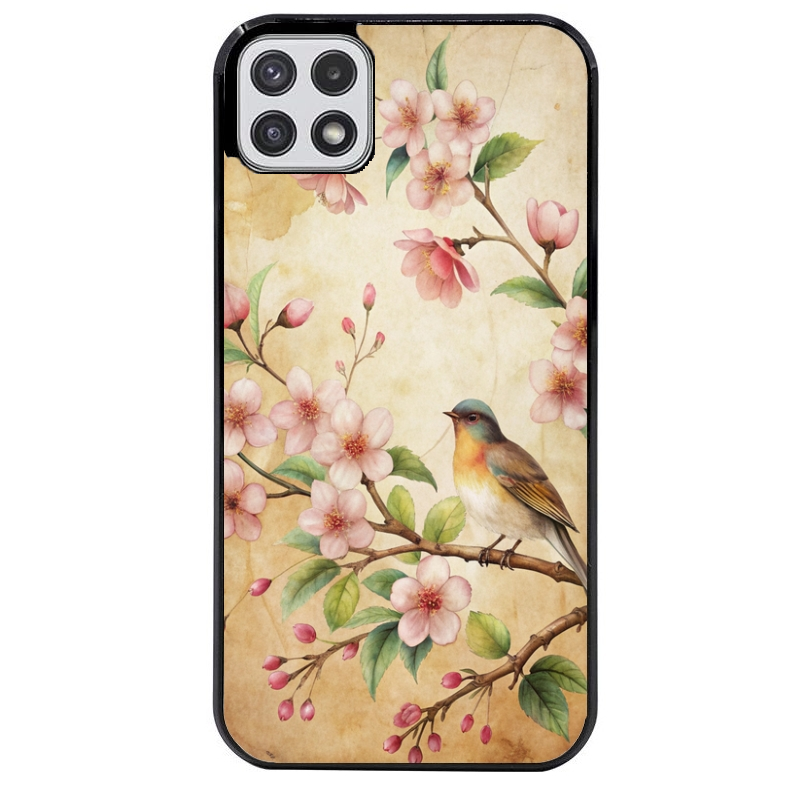 Coque noire taperso pour galaxy A22 A32 A52 A52S 4G 5G  avec motif fleur et colibri protection antichoc personnalisée