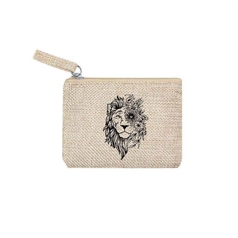 Pochette personnalisée lion et lfeurs en jute et doré en jute et doré