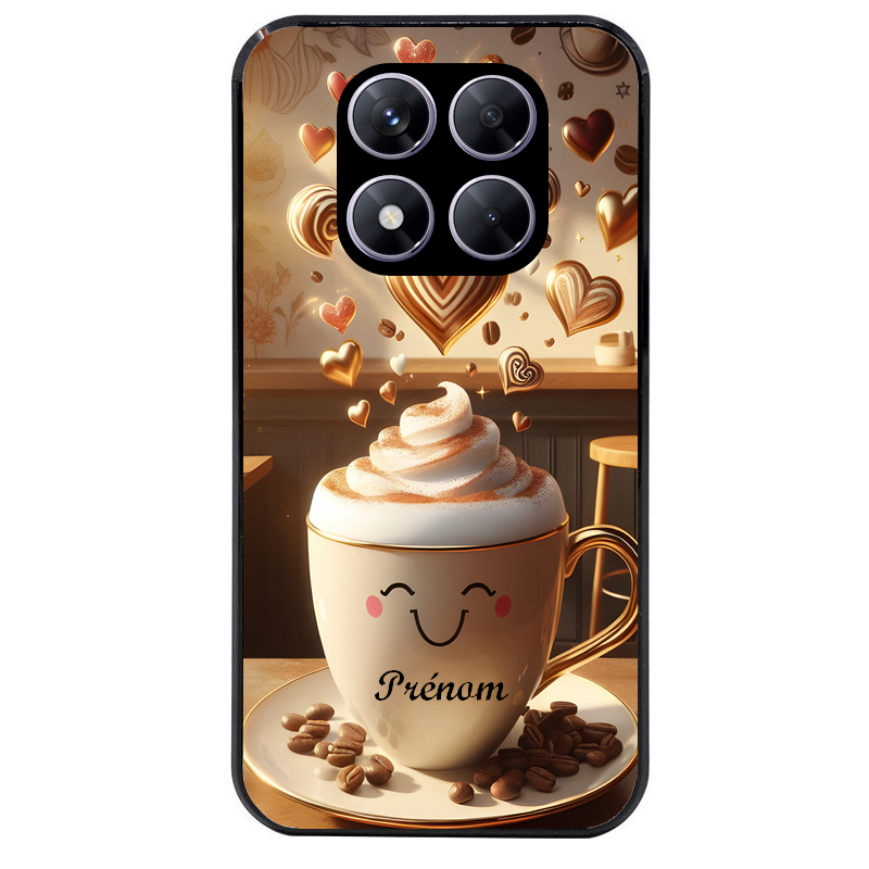Coque noire taperso pour Redmi Note 14 et PRO PLUS 4G 5G avec motif cafe love morning personnalise protection antichoc personnalisée