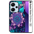 Coque noire taperso pour Redmi Note 13 PRO PLUS 5G avec motif tropical mandala et fleur violet protection antichoc personnalisée