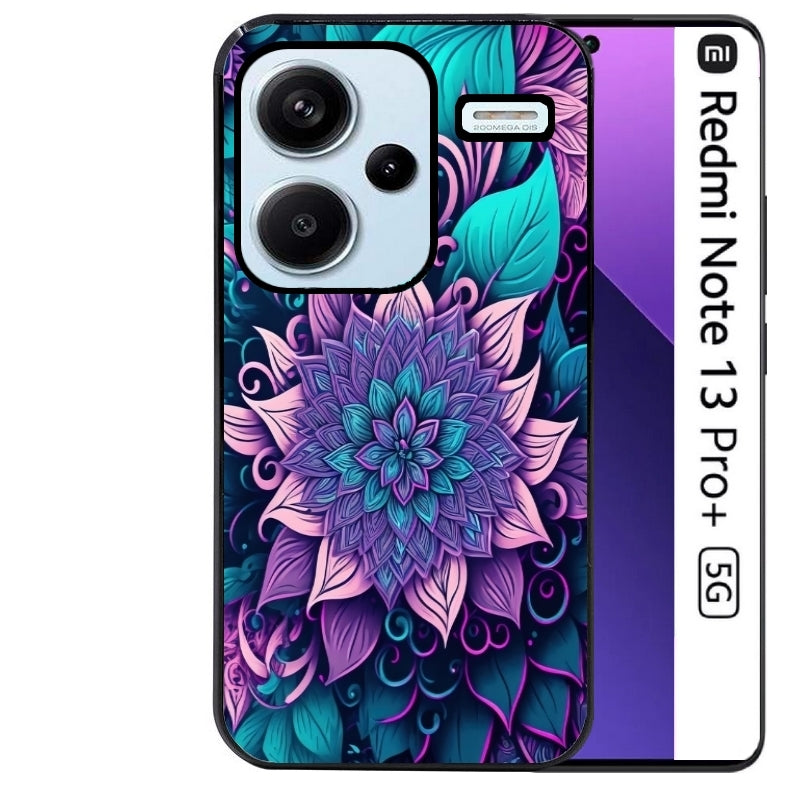 Coque noire taperso pour Redmi Note 13 PRO PLUS 5G avec motif tropical mandala et fleur violet protection antichoc personnalisée