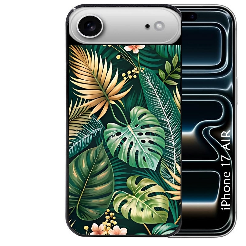 Coque noire taperso pour Iphone 17 17E AIR MAX PRO avec motif jungle dore protection antichoc personnalisée