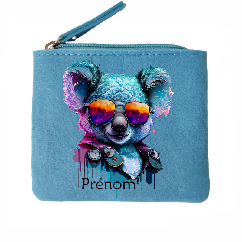 Porte monnaie personnalisé koala lunettes en feutrine en feutrine
