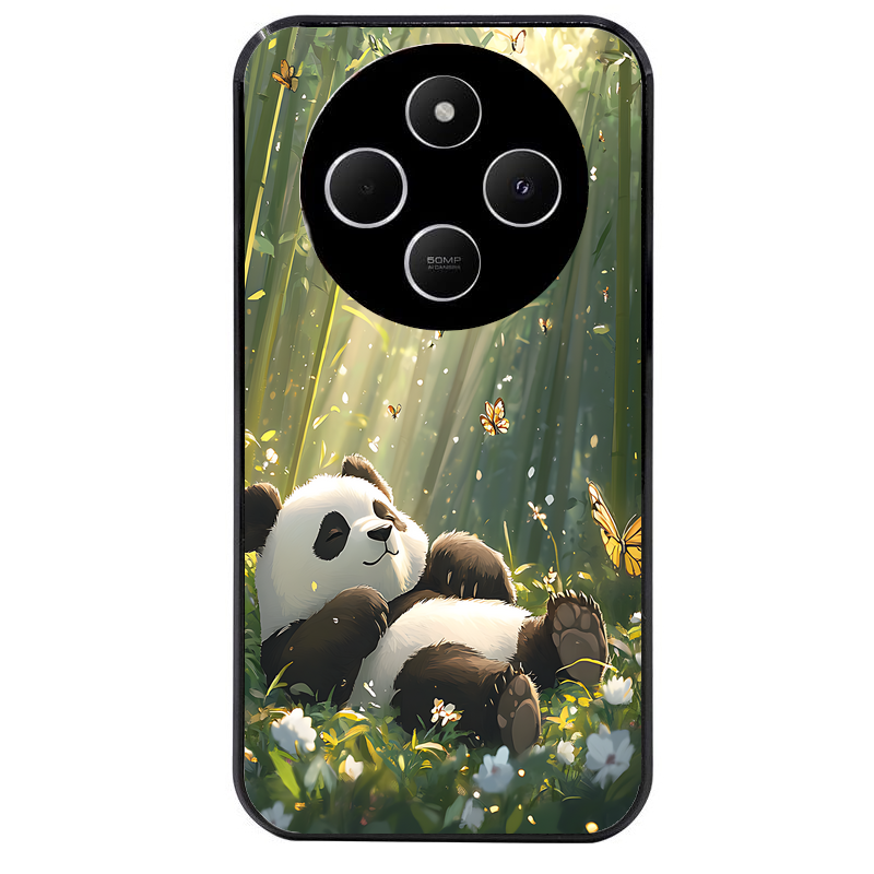 Coque noire taperso pour POCO C75 avec motif panda bambou protection antichoc personnalisée
