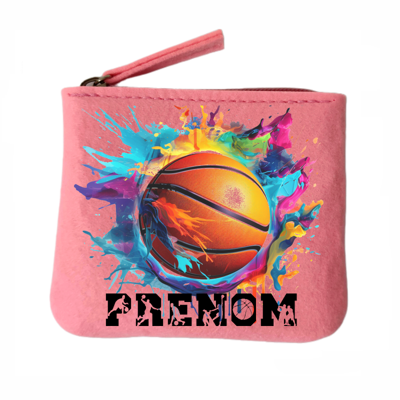 Porte monnaie personnalisé basket ballon en feutrine en feutrine