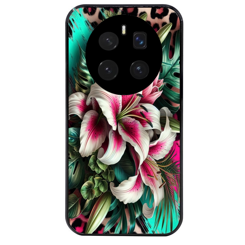 Coque noire taperso pour Magic 7 LITE et PRO avec motif leopard hibiscus protection antichoc personnalisée
