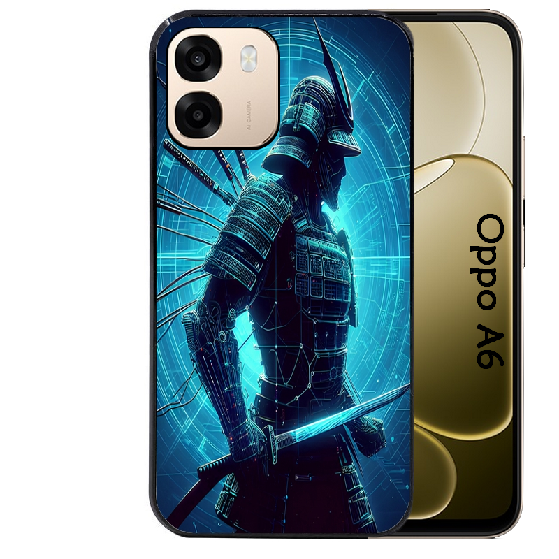 Coque noire taperso pour OPPO A6 A6X 4G et 5G avec motif samourai bleu protection antichoc personnalisée