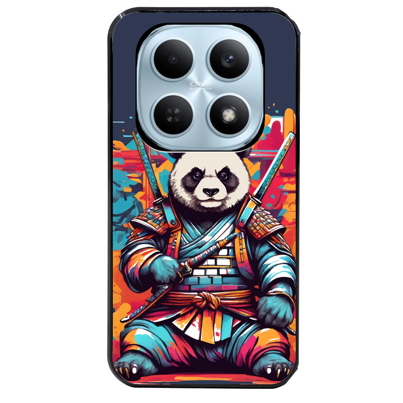 Coque noire taperso pour POCO M8 5G et PRO 5G avec motif panda katana personnalisee protection antichoc personnalisée