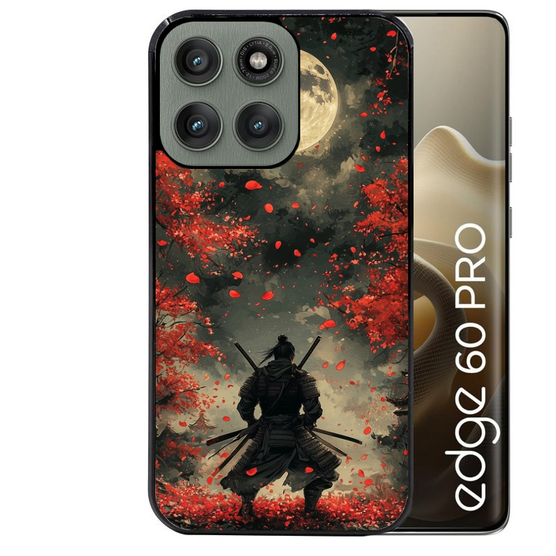Coque noire taperso pour Moto Edge 60 et Neo Fusion Pro avec motif samourai et katana protection antichoc personnalisée
