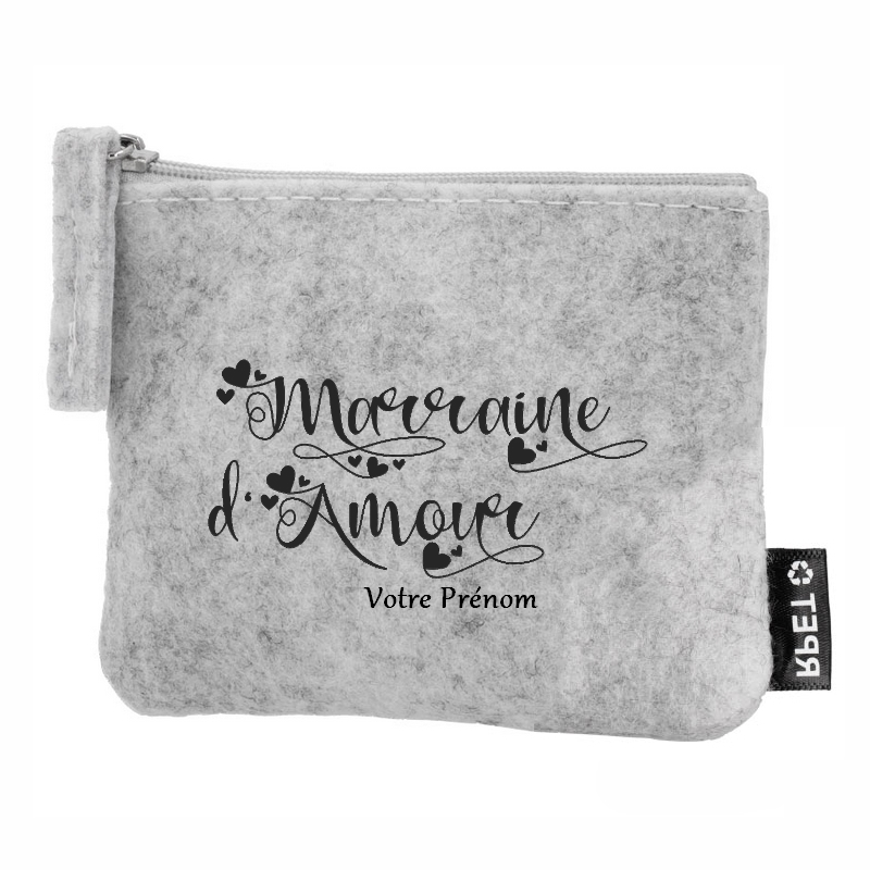 Porte monnaie personnalisé marraine d'amour en feutrine en feutrine