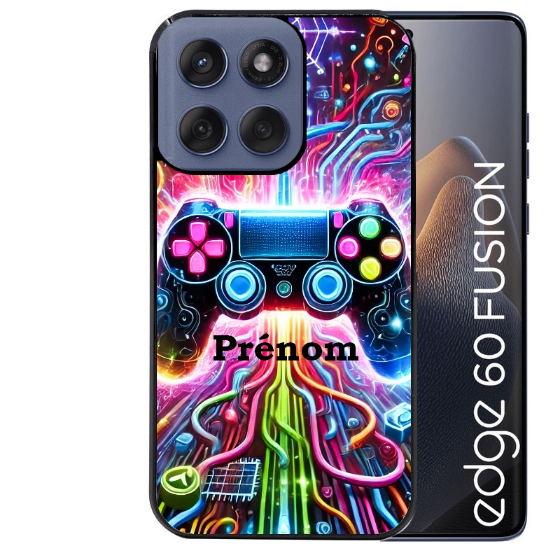 Coque noire taperso pour Moto Edge 60 et Neo Fusion Pro avec motif gamer electro personnalisee protection antichoc personnalisée