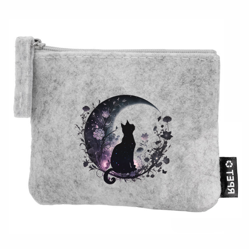 Porte monnaie personnalisé chat lune en feutrine en feutrine