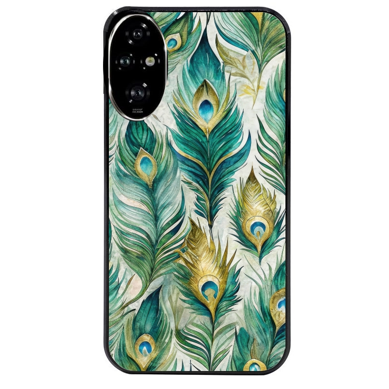 Coque noire taperso pour Honor 200 et Lite Pro Smart avec motif paon plumes protection antichoc personnalisée