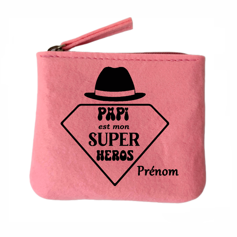 Porte monnaie personnalisé papi mon super héros en feutrine en feutrine