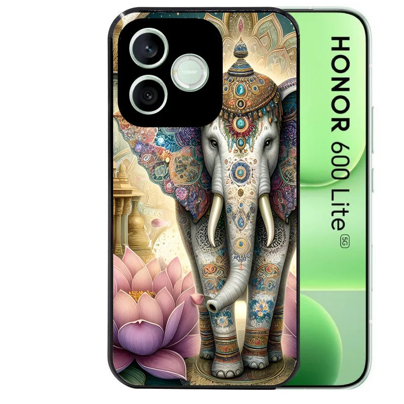 Coque noire pour Honor 600 LITE avec motif elephant et lotus protection antichoc personnalisée
