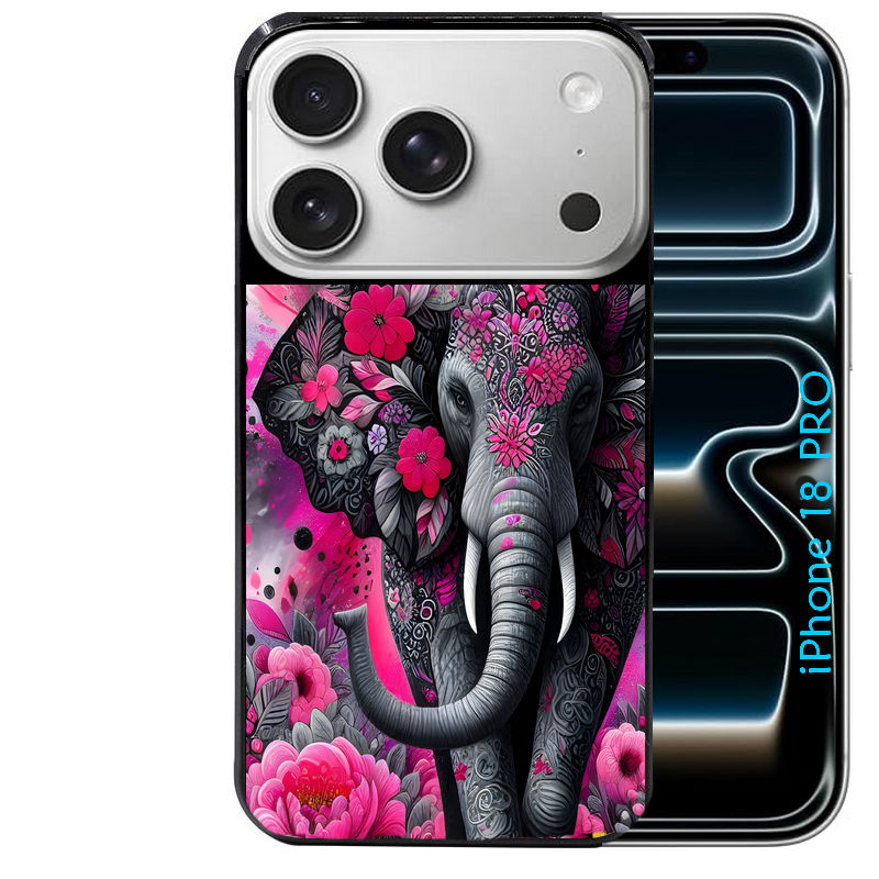 Coque pour Iphone 18 / PRO / PRO MAX / 18E elephant et fleurs