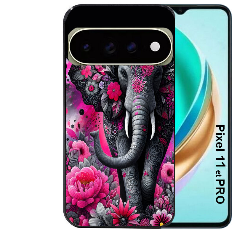 Coque pour Pixel 10 / 11 / PRO / XL elephant et fleurs