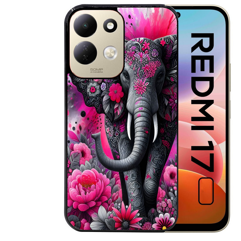 Coque pour Redmi 17 et 17C 4G 5G elephant et fleurs