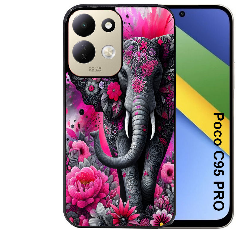 Coque pour POCO C95 PRO elephant et fleurs