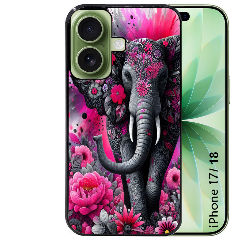 Coque pour Iphone 18 / PRO / PRO MAX / 18E elephant et fleurs