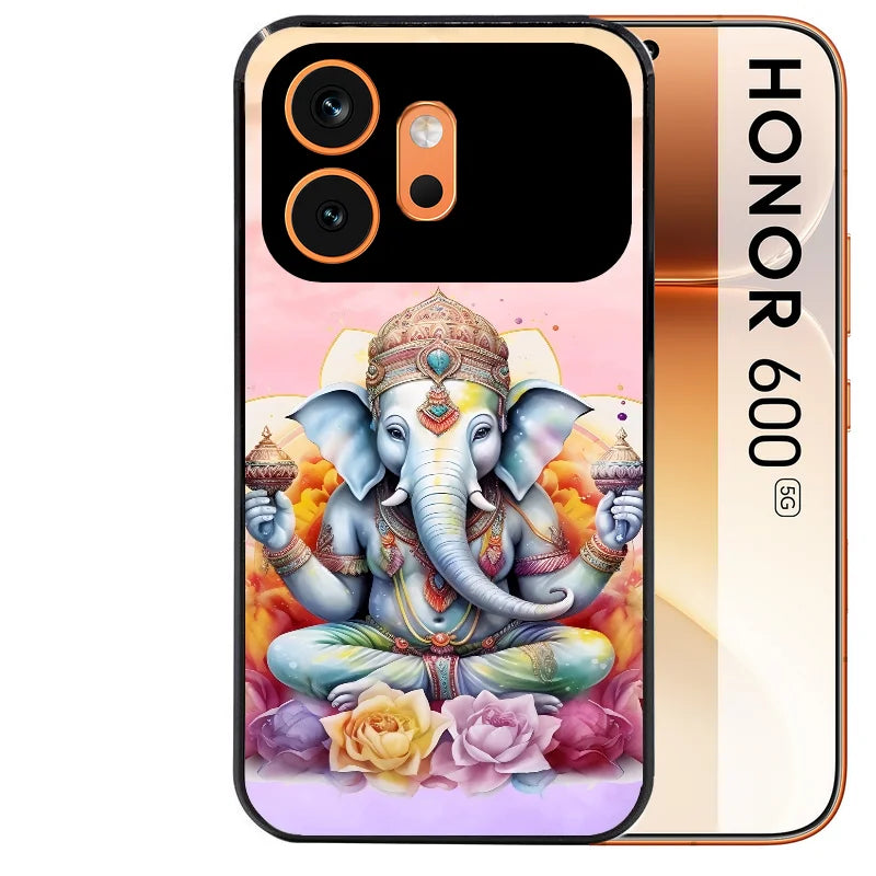 Coque noire taperso pour Honor 600 et 600 PRO avec motif elephant namaste protection antichoc personnalisée