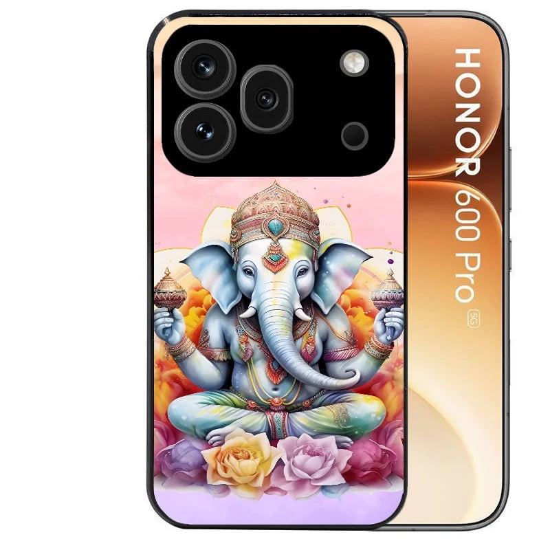 Coque noire taperso pour Honor 600 et 600 PRO avec motif elephant namaste protection antichoc personnalisée