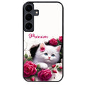 Coque noire taperso pour galaxy A06 A16 A26 A36 A56 avec motif chat fleurs personnalisee protection antichoc personnalisée