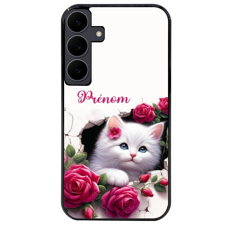Coque noire taperso pour galaxy A06 A16 A26 A36 A56 avec motif chat fleurs personnalisee protection antichoc personnalisée