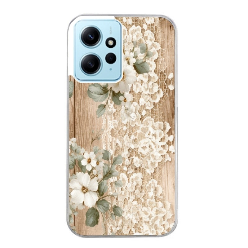 Coque taperso pour Redmi Note 12 4G 5G PRO 4G avec motif bois et dentelle 1 protection antichoc personnalisée
