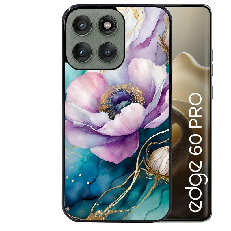Coque noire taperso pour Moto Edge 60 et Neo Fusion Pro avec motif marbre fleur protection antichoc personnalisée