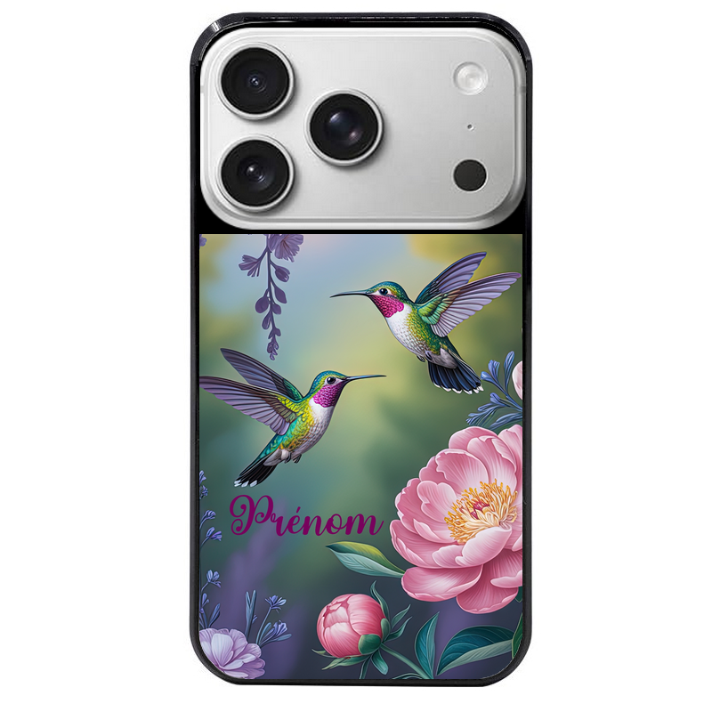 Coque noire taperso pour Iphone 17 17E AIR MAX PRO avec motif colibri couple personnalise protection antichoc personnalisée